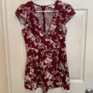 Wine Maroon Floral Romper Size S